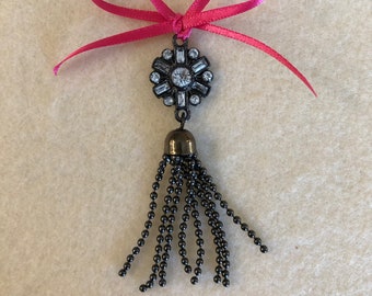 Gunmetal Grey and Rhinestone Metal Tassel