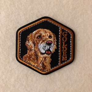 Applique - Embroidered Golden Retriever Portrait on Black - Iron On