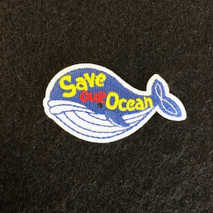 Applique - Embroidered Whale with &quot;Save Our Ocean&quot; - Iron On