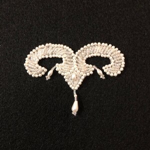 Applique - White Flourish with Iridescent Beads and Faux Pearls - Sew On