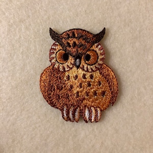 Applique - Regal Embroidered Owl in Browns - Iron On