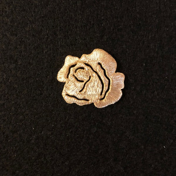 Applique - Embroidered Small Metallic Gold Rose - Iron On