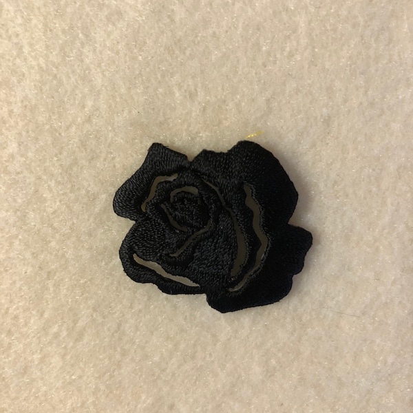 Applique - Embroidered Small Black Rose - Iron On