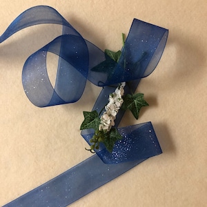 1 1/2 Inch Royal Blue Sheer Organza Ribbon with Glitter
