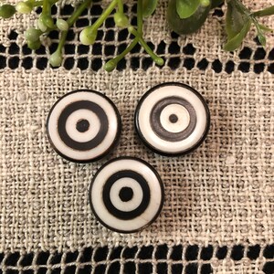 Black and White Bone Buttons with a "Bullseye" Design Set of 3