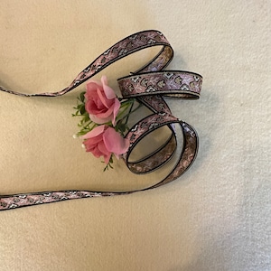 Jacquard Braid - Art Deco Design in Mauve, Black and Metallic Gold
