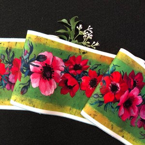 French Velvet Border - Pink and Red Anemones on Green and Lime