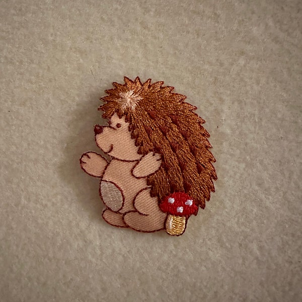 Applique - Embroidered Hedgehog with Mushroom - Iron On