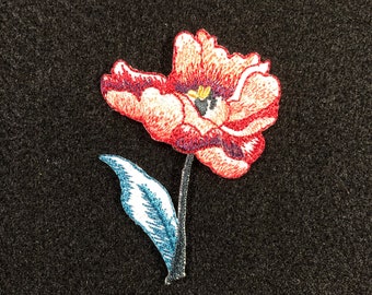 Applique - Rose Color Embroidered Poppy Iron On