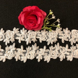 Beaded Trim - White Satin Embroidery with Faux Pearls