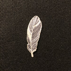 Applique - Elegant Embroidered Feather in Greys with Metallic Silver - Iron On