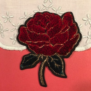 Applique - Plush Red Rose with Gold Metallic Detail Iron On
