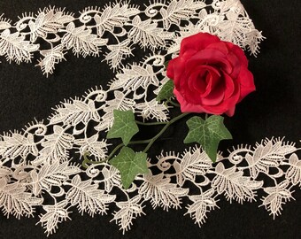 Pure White Venise Lace with Leaf Design