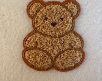 Applique - Fuzzy Light Brown Teddy Bear - Iron On