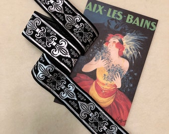 Fleur de Lys Jacquard Ribbon - Black and Silver