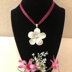 Ivory Enameled Metal Plumeria Pendant