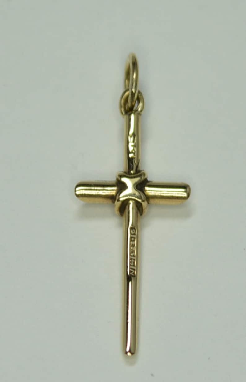 9ct Gold plain tubed cross 25mm x 12mm pendant charm jewellery company