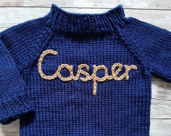 Size 0-6m/6-12m Made-to-Order Hand and Machine Knitted Personalised Baby Jumper