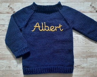 Size 1-2 years Made-to-Order Hand and Machine Knitted Personalised Baby Jumper