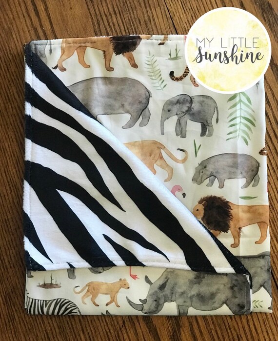 Safari Themed Baby Blanket With Zebra Print Minky Backing Etsy
