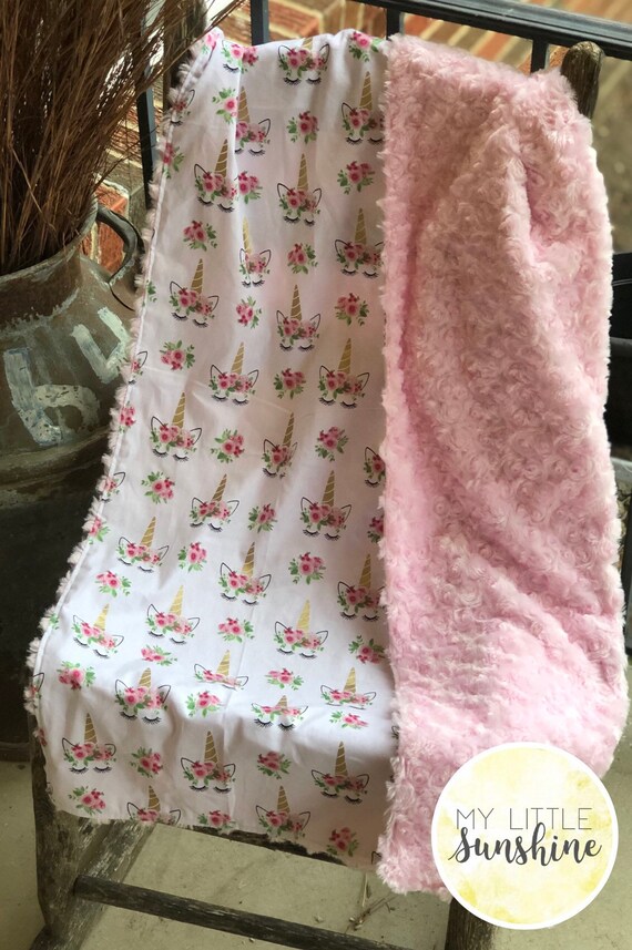Unicorn Themed Baby Blanket And Bedding Set Pink And Gold Etsy