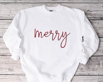 Merry Sweatshirt for Women, Plus Size Holiday Sweater, Cute Plus Size Crewneck, Christmas Gifts for Sister, Holiday Gift For Friend, Best