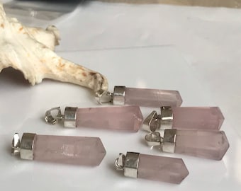 Rose quartz crystal pendant, natural rose quartz gemstone jewelry