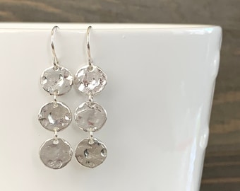 Sterling Silver Three Circle Hammered Disc Dangle Earrings