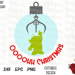 Enfeite de Natal alienígena, bola de Natal de brinquedo, arquivos de corte inspirados em filmes de brinquedo em formato Svg, Esp, Dxf e Png
