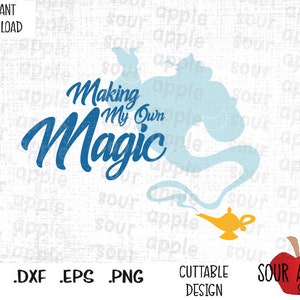 Lâmpada Genie, Fazendo Minha Própria Magia, Arquivos de Corte Inspirados em Filmes Mágicos em formato Svg, Esp, Dxf e Png