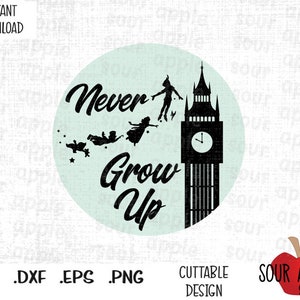 Never Grow Up, Neverland, Peter Pan inspiré des fichiers de coupe au format Svg, Esp, Dxf et Png