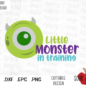 Little Monster in Training, Little Mike, Monster Baby cortando arquivos em formato Svg, Esp, Dxf e Png