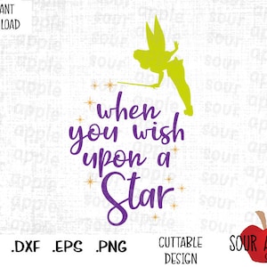When You Wish Upon a Star, TinkerBell, Fairy geïnspireerde snijbestanden in Svg-, Esp-, Dxf- en Png-indeling
