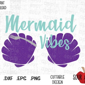 Mermaid Vibes, Ariel Princess, Arquivos de corte inspirados em filmes de sereia em formato Svg, Esp, Dxf e Png