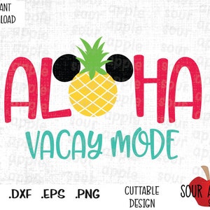 Aloha, Modo Férias, Orelhas de Verão, Orelhas de Rato Abacaxi, Arquivos de Corte em Formato Svg, Esp, Dxf e Png