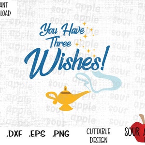 Du hast drei Wünsche, magische Lampe, Genie-Lampe, magische, vom Film inspirierte Schneidedateien im SVG-, ESP-, DXF- und PNG-Format