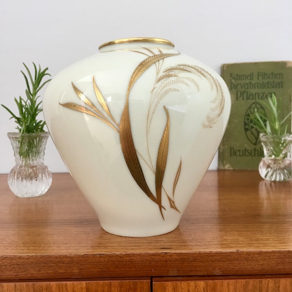 Vintage, vase, Eschenbach, 30s/40s, golden grasses, gold rim, made in Germany