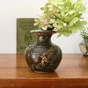 Vintage, vase, art ceramics, 70s, studio ceramics, signed H, handmade, brown grey, german pottery, collector&#39;s item