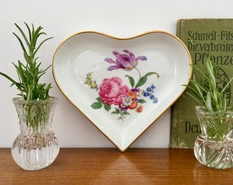 Bol vintage, Gerold Porcelaine Bavière, années 60, bol coeur, décoration florale, bord doré