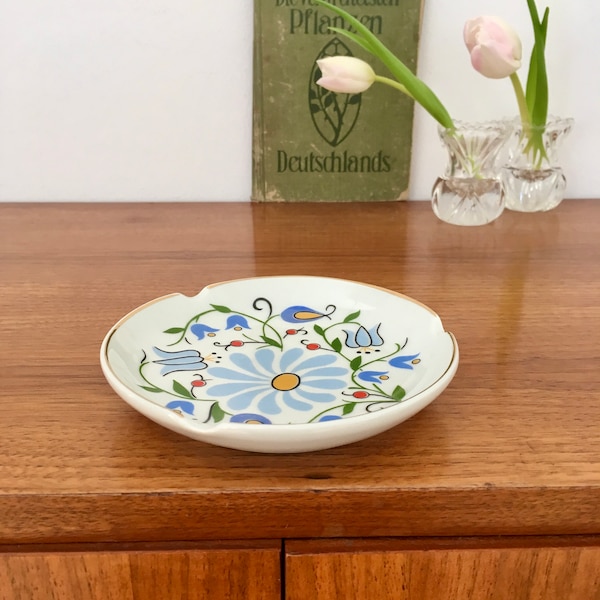 Vintage, Aschenbecher, Lubiana, 60er Jahre, Porzellan, Blumen Blüten, Goldrand, midcentury made in Poland