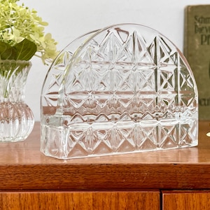 Vintage, napkin holder, glass napkin stand, 70s, geometric decor, collectible, napkin stand