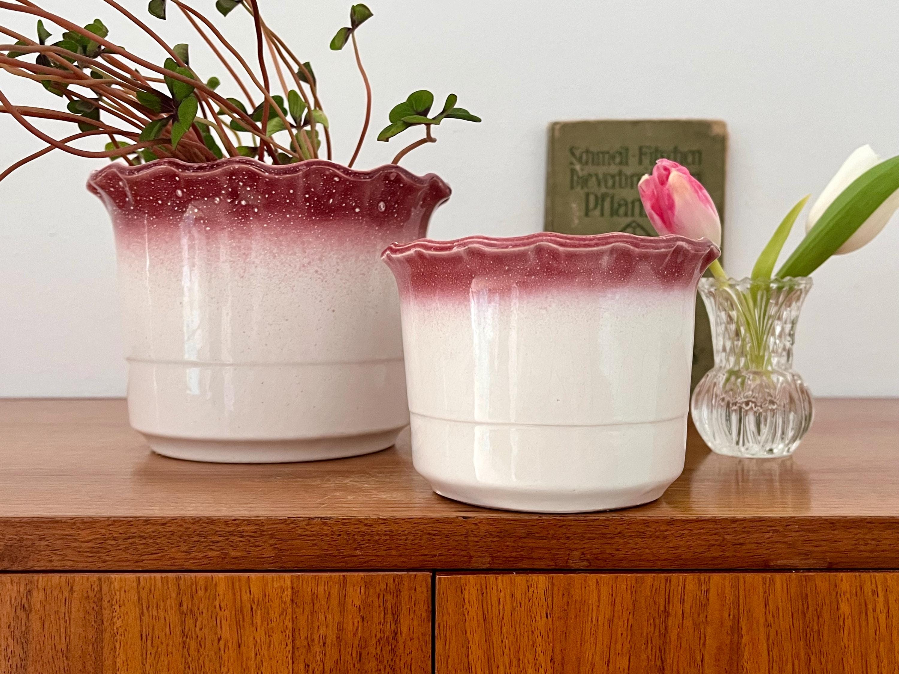 Keramik-Pflanzentopf Im Vintage-Stil – 2 Stück, Rosa Blumenmuster, Dekorativ Für Zimmerpflanzen