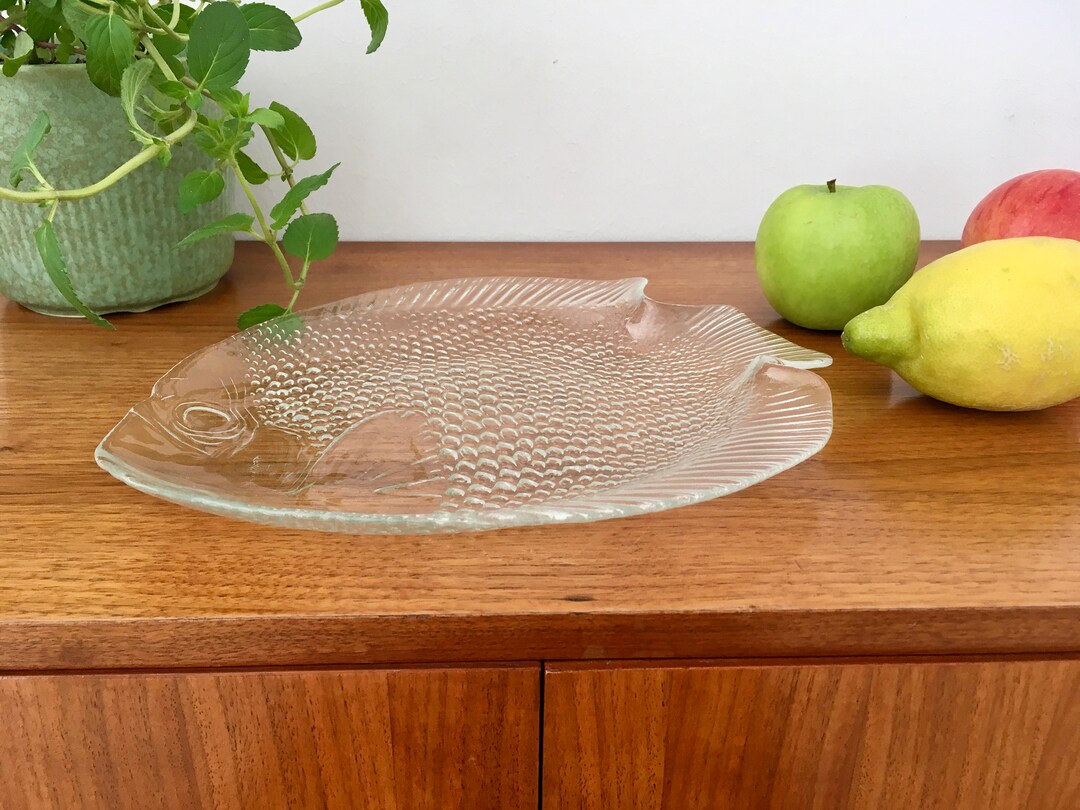 Vintage Glass Plate Fish Shape Pressed Glass 70s Original Etsy