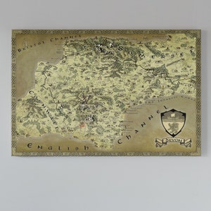 Mapa de fantasía en lienzo de Devon, impresión de Devon, arte de pared de Devon, regalo geek para él, regalo geek para ella, regalo para mamá, regalo para papá, mapa del condado