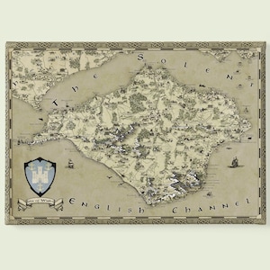 Isle of Wight Leinwand, Fantasy Wandkunst, IOW Karte, Isle of Wight Druck, Geschenk für Ihn Sie, Geschenk für Mama Papa, Isle of Wight Karte, County Map