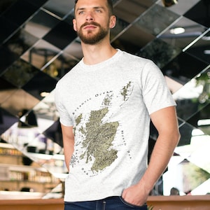 T-shirt unisexe en coton épais fantaisie carte de l'Écosse