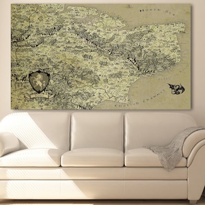Kent Fantasy Leinwand, Geschenk für ihn sie, Mittelerde Karte, County Map, Fantasy Map Canvas, Canterbury Canvas, Reader Geschenk, UK Leinwand