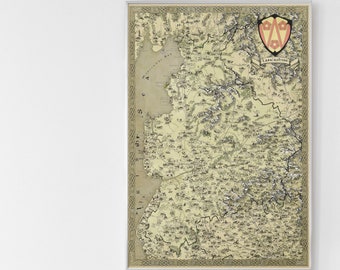 Tela del Lancashire, mappa fantasy, mappa del Lancashire, arte murale fantasy, stampa del Lancashire, regalo per lui e per lei, regalo per mamma e papà, regalo per lettori