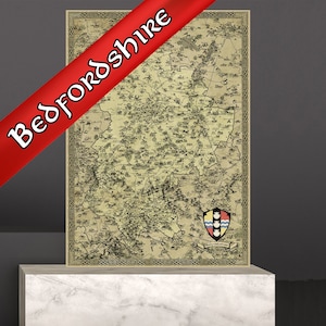 Bedfordshire Karte, Fantasy Bedford Karte, Luton Karte Druck, Dunstable Geschenk, Geschenk Mum Dad, Mittelalterliche Kartographie Geschenk, Vintage Karte