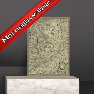 Nottinghamshire Leinwand, Nottingham Fantasy Karte, Notts Druck, Sherwood Forest, Geschenk Mum Dad, Geschenk Mittelalter, Robin Hood, Vintage Karte